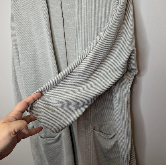 DONNI. Anthropologie Soft Ribbed Cardigan Sweater Gray Stripe One Size Fits All - Picture 5 of 10